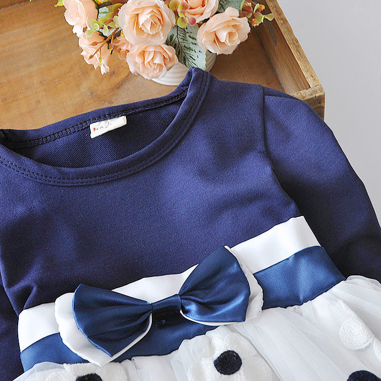 Long Sleeve Flower Bow Dress