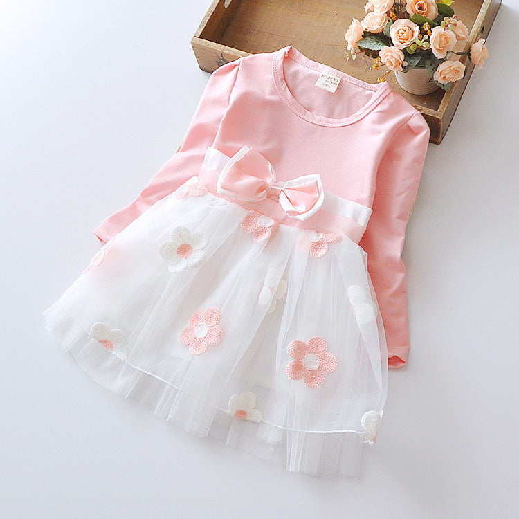 Long Sleeve Flower Bow Dress