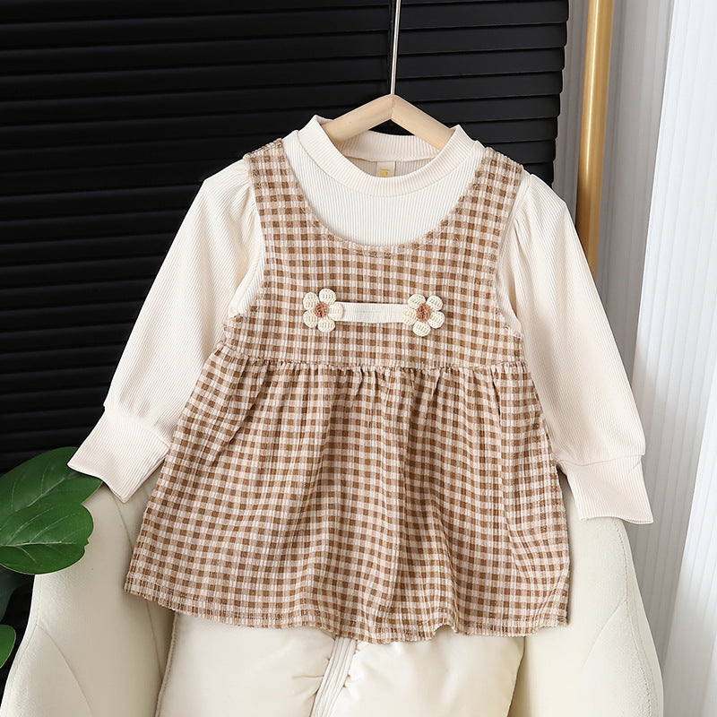 Long-sleeved Baby Girl Round-Neck Dress Suit