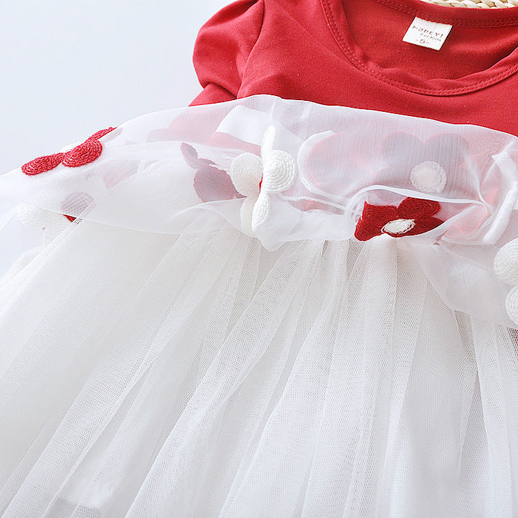 Long Sleeve Flower Bow Dress