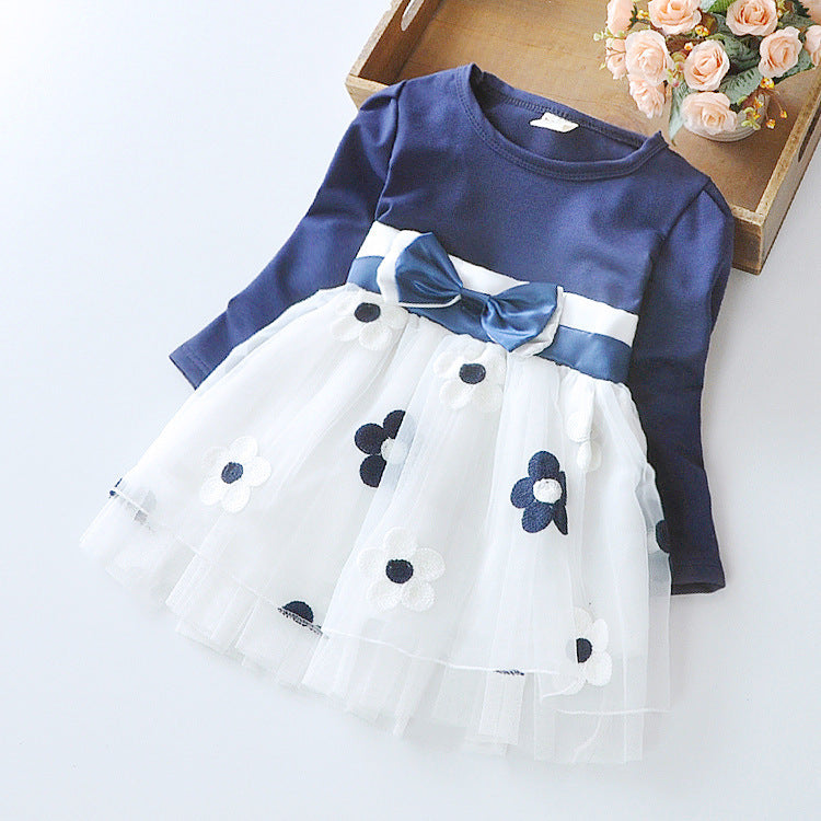 Long Sleeve Flower Bow Dress