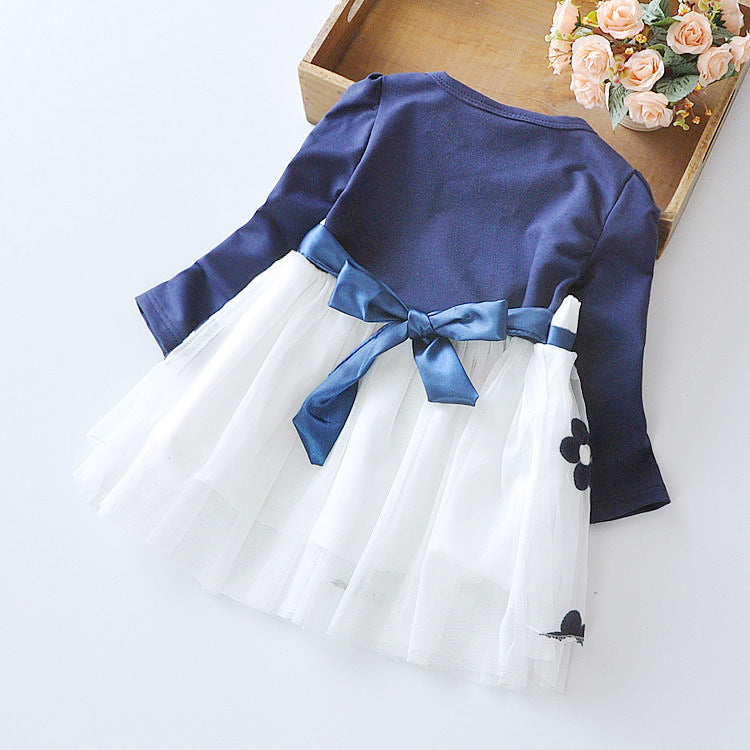 Long Sleeve Flower Bow Dress