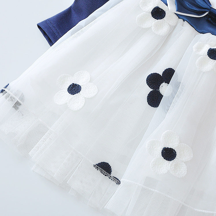 Long Sleeve Flower Bow Dress