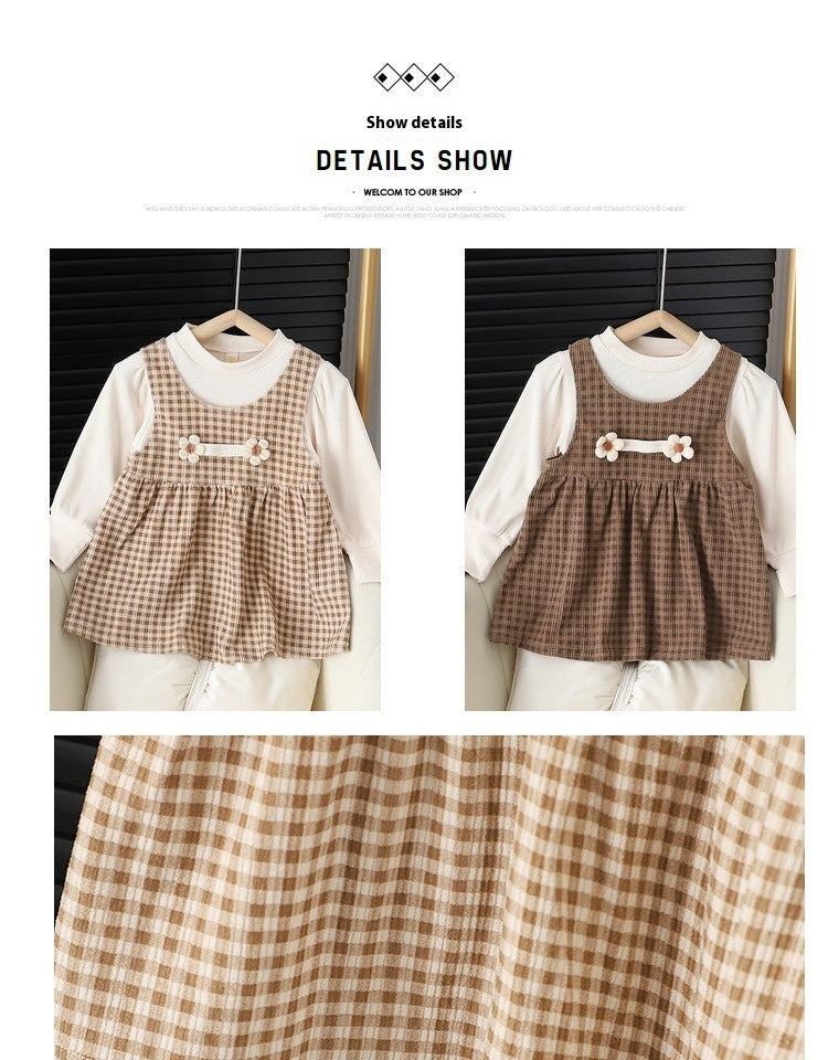Long-sleeved Baby Girl Round-Neck Dress Suit