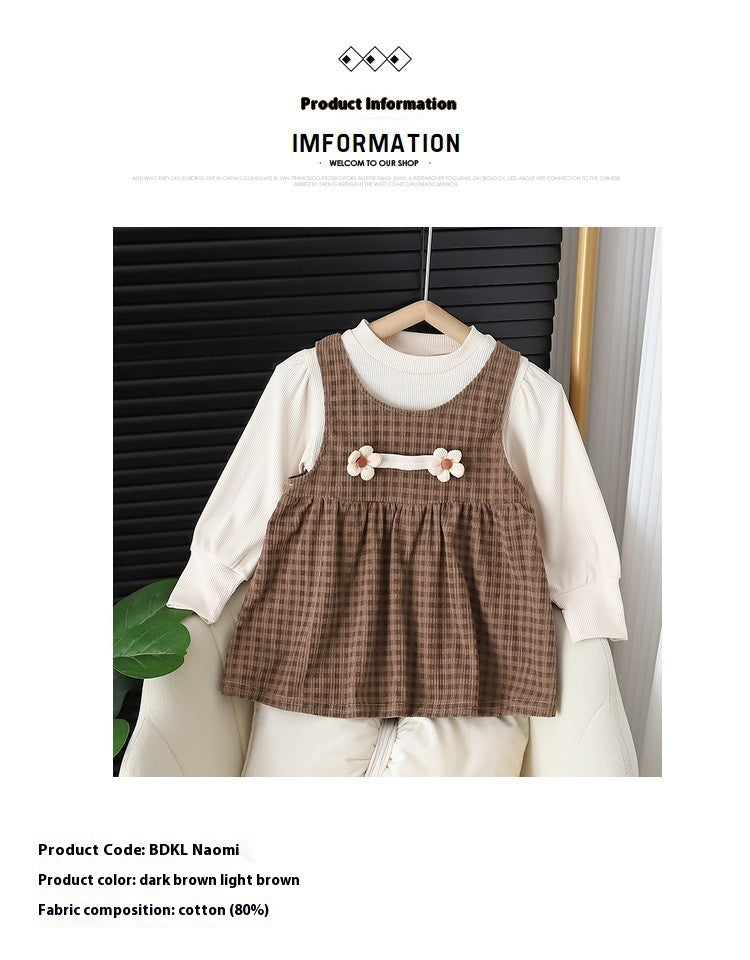 Long-sleeved Baby Girl Round-Neck Dress Suit