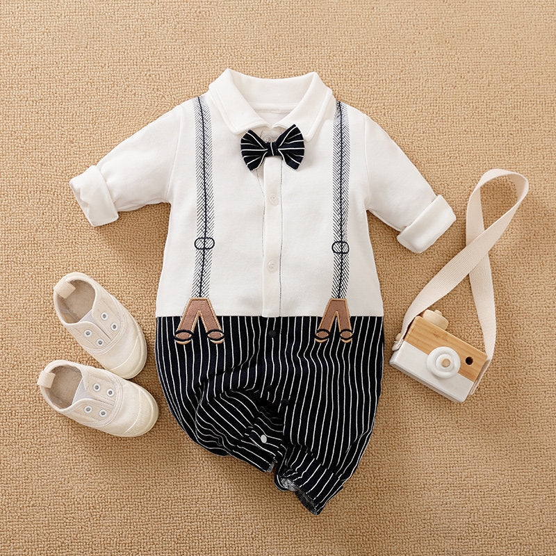Baby Bowtie Striped Cotton Jumpsuit