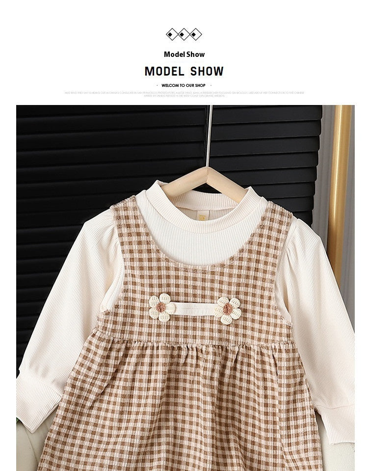 Long-sleeved Baby Girl Round-Neck Dress Suit