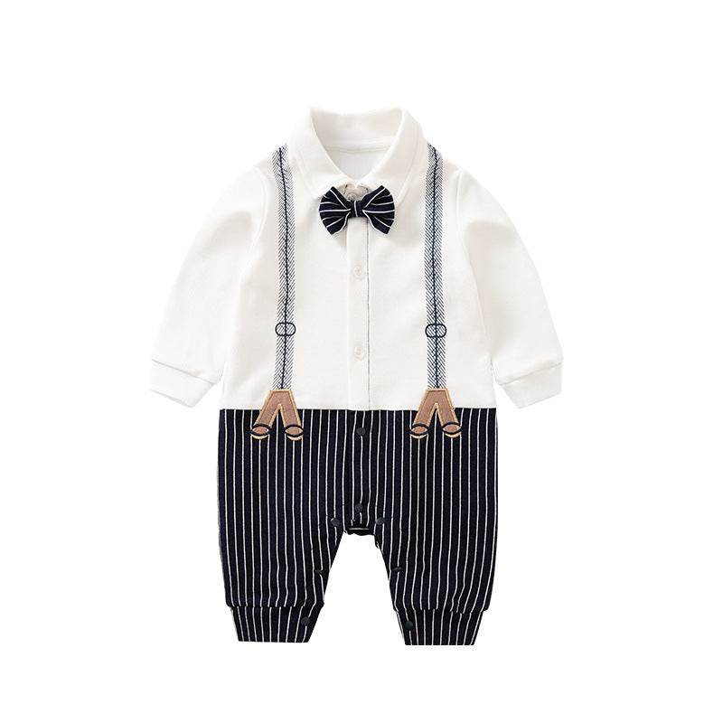 Baby Bowtie Striped Cotton Jumpsuit