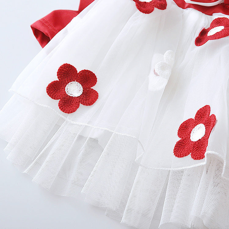 Long Sleeve Flower Bow Dress