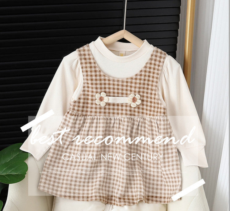 Long-sleeved Baby Girl Round-Neck Dress Suit