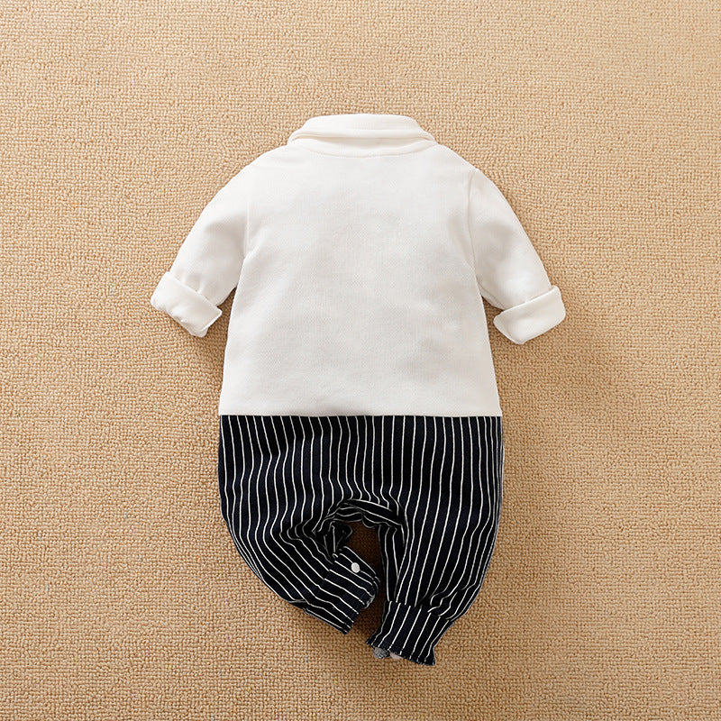 Baby Bowtie Striped Cotton Jumpsuit