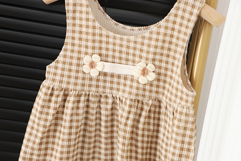 Long-sleeved Baby Girl Round-Neck Dress Suit