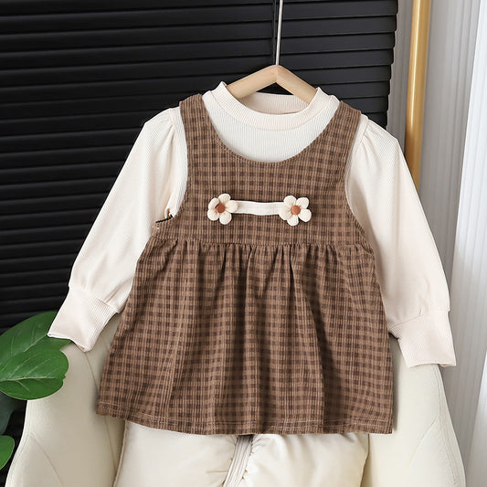 Long-sleeved Baby Girl Round-Neck Dress Suit