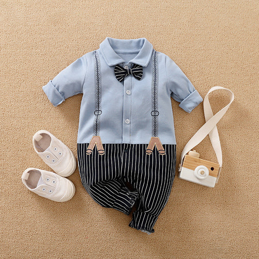 Baby Bowtie Striped Cotton Jumpsuit