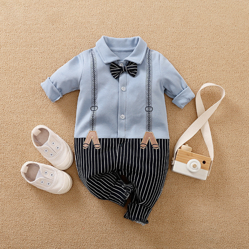 Baby Bowtie Striped Cotton Jumpsuit